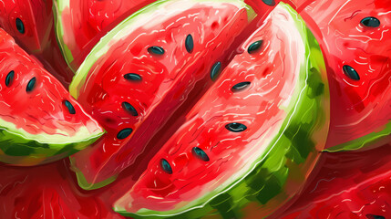 Wall Mural - Watermelon illustration, juicy and refreshing, will look great on summer designs. It has bright colors and looks delicious.