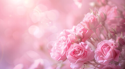 Wall Mural - Delicate blossoming pink flowers blooming roses festive background flower bouquet pastel image soft petals floral romance card : Generative AI