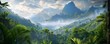 © BrilliantPixels - Breathtaking rainforest panorama with mistshrouded mountains in the distance