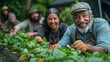 © Nataliya - A telephoto angle photo of LGBTQ+ elders gardening together in a community garden, nurturing plants and fostering growth, environmental scientists, engineers, activists working, en