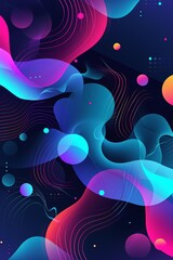 Poster - Colorful Abstract Digital Art with Neon Waves and Spheres