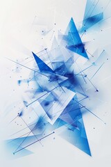 Poster - Abstract Geometric Blue and White Digital Art Design