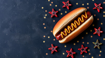 Canvas Print - A hot dog is on a table with red stars