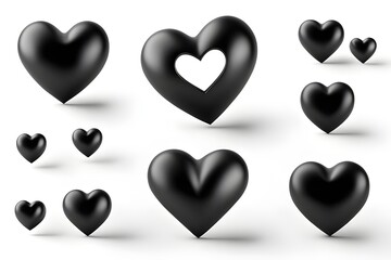 3D black hearts