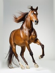 Poster - A brown horse with a white face and white markings on its face is running