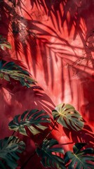 Wall Mural - A red wall with a plant on it