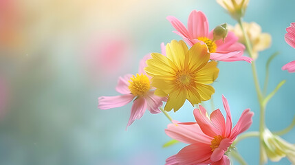 Poster - beautiful spring flowers on paper background : Generative AI