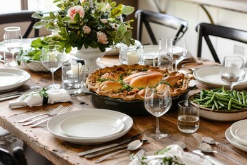 Festive Thanksgiving Table with Homemade Apple Pie