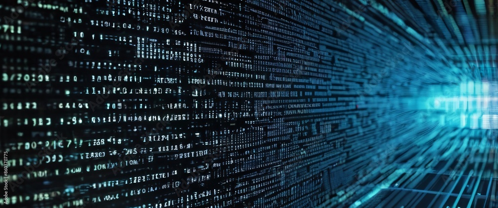 An abstract digital background with binary code and AI algorithms ...