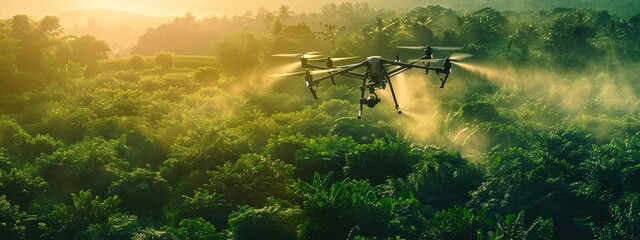 Canvas Print - Drone spraying in action tree 