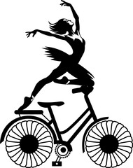 Bicycle with girl dancing black svg vector cut file cricut silhouette design for t-shirt car decor sticker etc