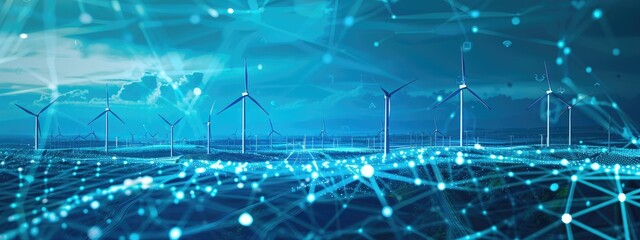 technology monitoring renewable energy grids blue background