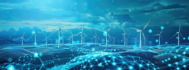 technology monitoring renewable energy grids blue background