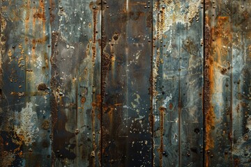 Wall Mural - A rusted metal surface with a lot of holes and scratches. The surface is old and worn, with a lot of rust and paint peeling off. Scene is one of decay and abandonment