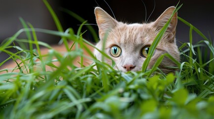 Wall Mural - red cat in grass