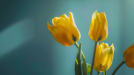Wall Mural - Tulips flowers  yellowblue  Floral background  Closeup Nature : Generative AI