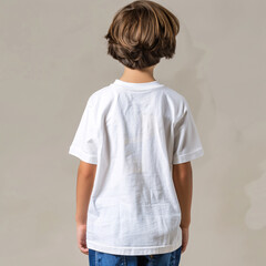 Wall Mural - Girl wearing a White-shirt in an isolated background. Kids t-shirt back view mockup template. AI generated
