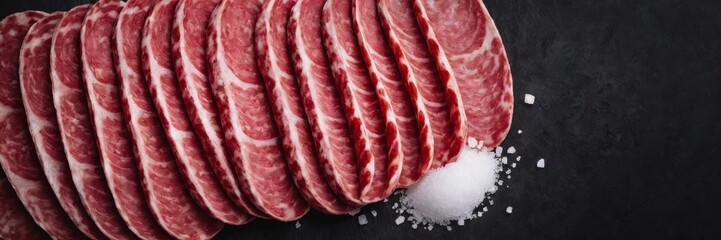 Canvas Print - sliced raw meat. we prepare the meat for stewing. raw sausages, sausages before cooking