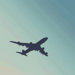 Poster - A minimalistic image featuring a sleek silhouette of an airplane taking off, perfect for airline and flight booking websites. Generative AI