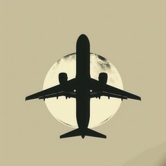 Poster - A minimalistic silhouette of an airplane in flight against a full moon, perfect for airlines and flight booking agencies. Generative AI