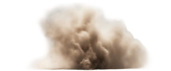 Wall Mural - Dynamic explosion of dust cloud captured mid-air, showcasing the dense and powerful movement of particles on isolated with transparent concept