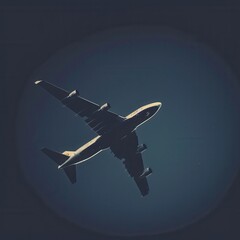 Poster - A sleek silhouette of a commercial airplane in flight against a blue sky. Generative AI
