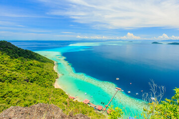 scenic panoramic top view of Bohey Dulang Island Semporna, Sabah.