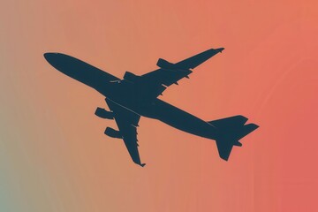 Poster - A minimalist silhouette of an airplane flying through the sky, perfect for travel and airline branding. Generative AI