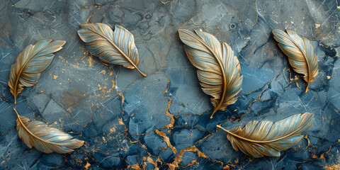 panel wall art, wall decoration, marble background with feather designs