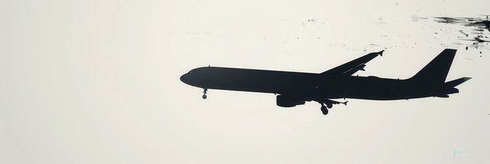 Poster - A minimalistic and sleek silhouette of an airplane in flight, perfect for use in marketing materials for airlines and flight booking agencies. Generative AI