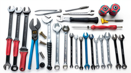 Hand Tools: Tools such as wrenches, screwdrivers, and pliers for general maintenance and repair tasks isolated on white background