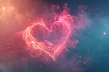 Poster - Glowing Heart Shape in Smoke and Sparkles.