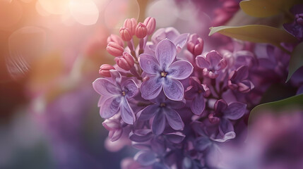 Poster - Beautiful lilac flowers Purple lilac flowers on the bushsummer time background : Generative AI