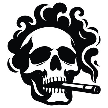 Skull smoking silhouette vector illustration isolated on white background