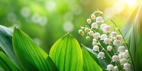Wall Mural - Delicate and fragrant lily of the valley flowers in a serene garden setting, spring, white, flowers, green, nature