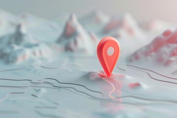 Poster - a minimalist and sleek image of a red location pin on a white 3d map. perfect for navigation apps an