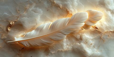 Wall Mural - panel wall art, wall decoration, marble background with feather designs