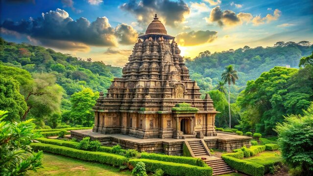 Majestic ancient temple surrounded by lush greenery, temple, ancient, architecture, religion, sacred, historical