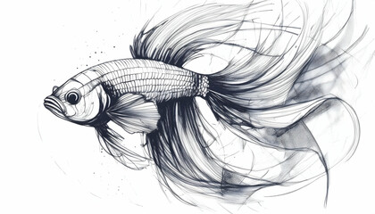 Abstract fish drawing sketch  and Charcoal pencil quick sketch on digital art concept, Generative AI.