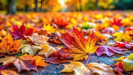 Wall Mural - Vibrant and colorful autumn leaves on the ground , Fall, foliage, seasonal, nature, outdoors, vibrant, colorful, red, orange