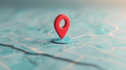 Leinwandbilder - A minimalist image featuring a red location pin on a clean blue map background. The image is perfect for navigation apps, travel services, and digital maps. Generative AI
