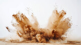 brown desert sand explosion on white background, 