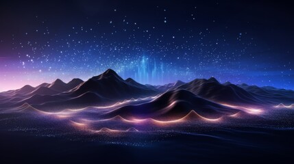 Wall Mural - Depicting a futuristic mountain range under a starry night sky, this image combines elements of nature and technology to create a serene and digital night environment.