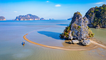 Wall Mural - Sand dunes in the sea and islands, in Phang Nga Bay of Phang Nga Province, southern Thailand, Asia.