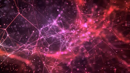 Sticker - An abstract visual representation of a network of interconnected nodes glowing in shades of pink and purple on a dark background, symbolizing connectivity and technology.