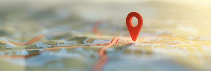 A minimalistic and sleek image of a red location pin on a map background. Perfect for navigation apps and travel services. Generative AI