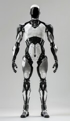 Wall Mural - A robot with a black face stands in front of a white background