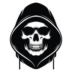 Sticker - Skull wearing hoodie silhouette vector illustration isolated on white background