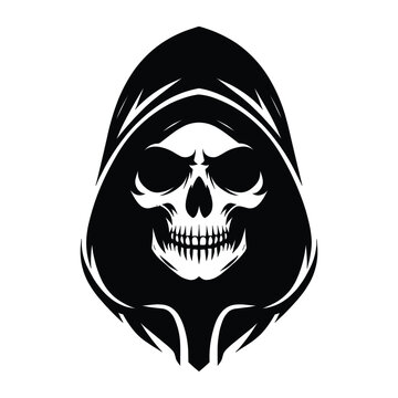 Skull wearing hoodie silhouette vector illustration isolated on white background