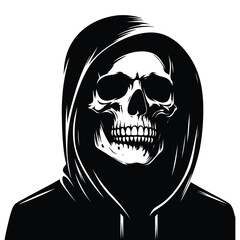 Poster - Skull wearing hoodie silhouette vector illustration isolated on white background